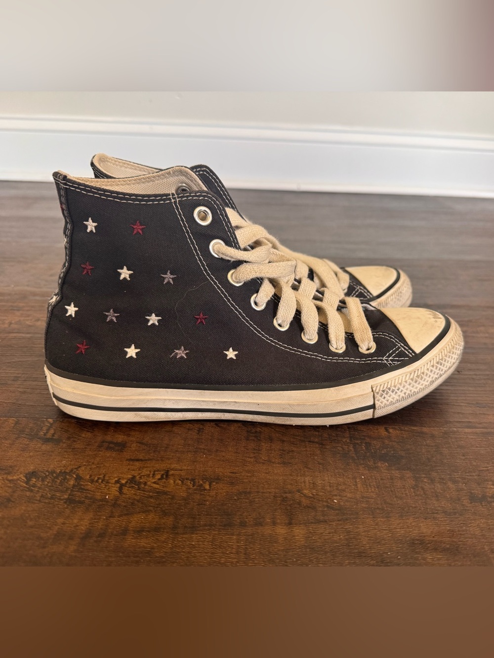 Converse Black High-Top Star-Embroidered Sneakers with Cream Accents